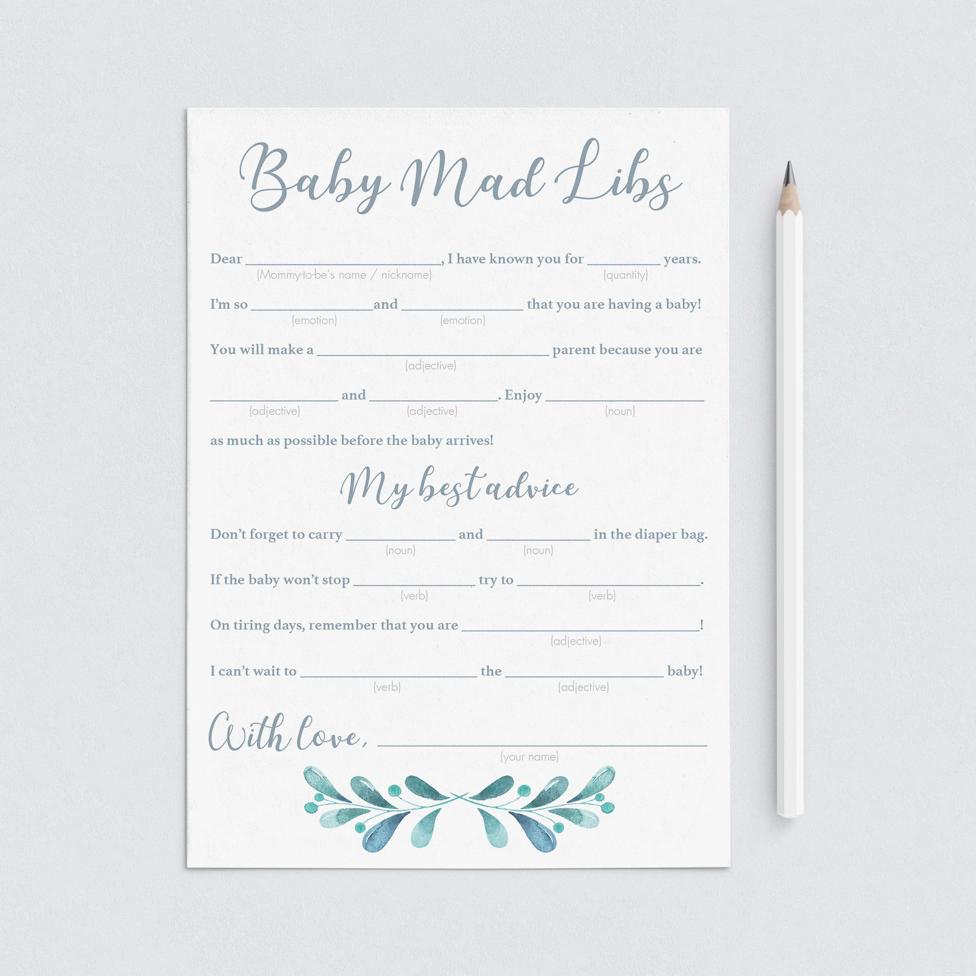 Funny Baby Shower Games Baby Mad Libs Printable by LittleSizzle
