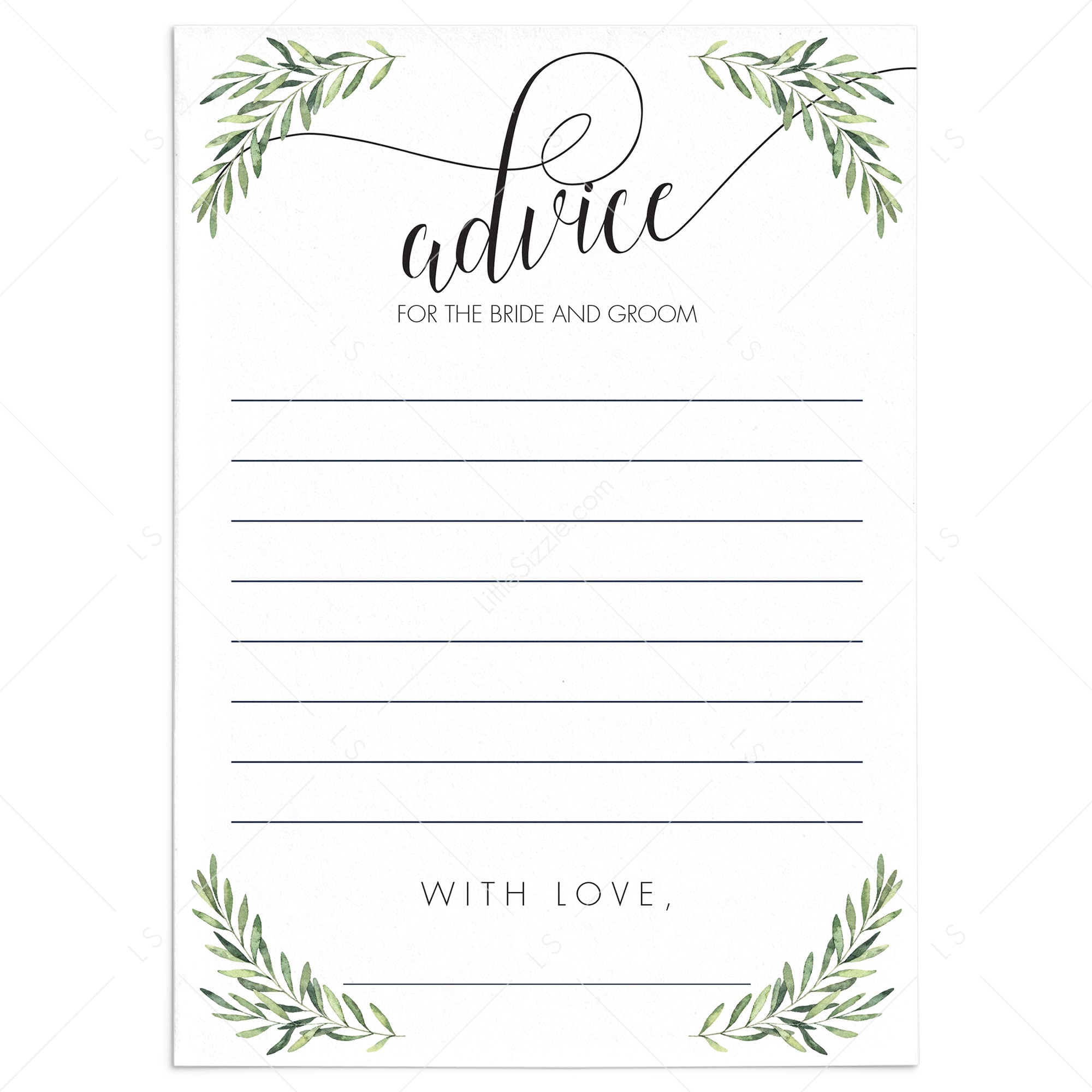 Greenery Wedding Advice Cards Instant Download by LittleSizzle