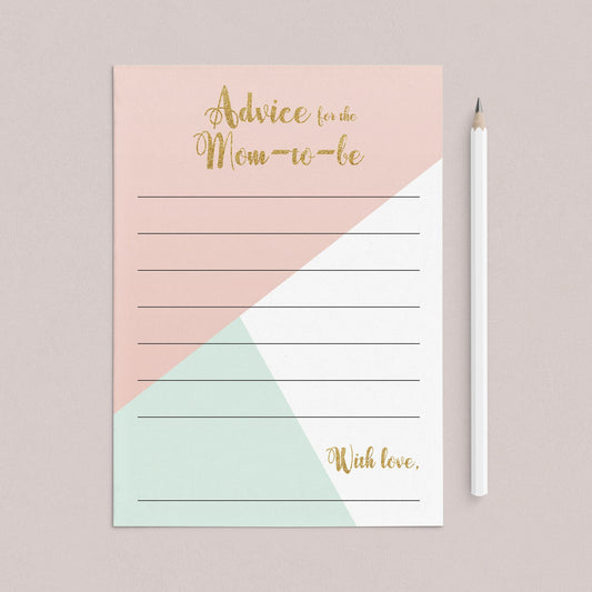 Advice for the Mom To Be Baby Shower Printable
