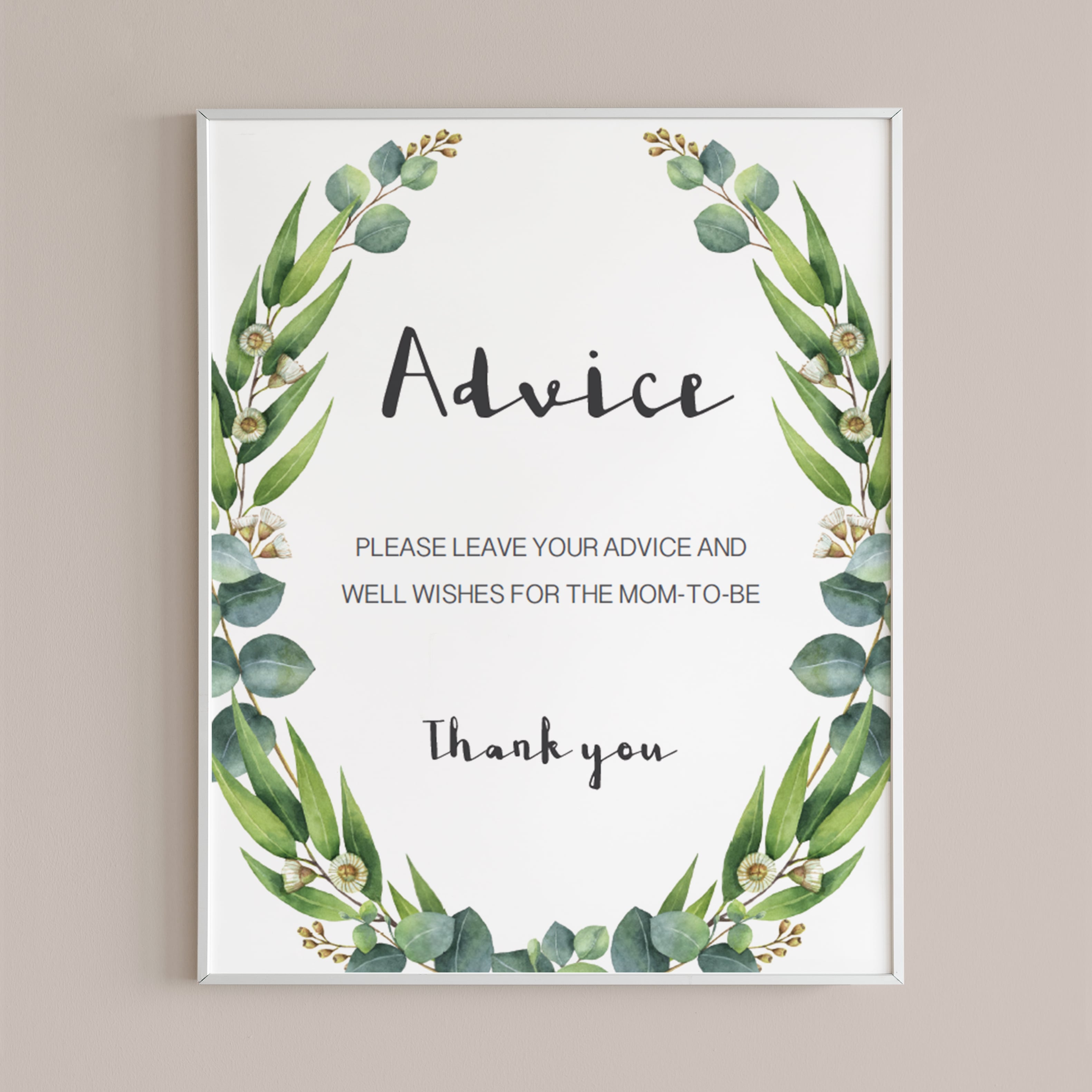 Instant download advice card sign for greenery baby shower by LittleSizzle