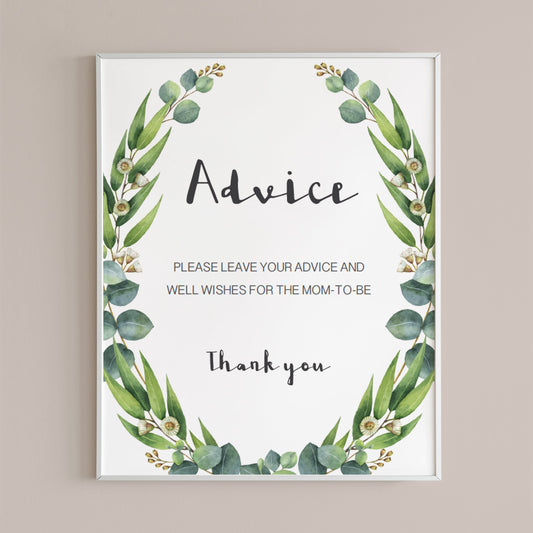 Instant download advice card sign for greenery baby shower by LittleSizzle