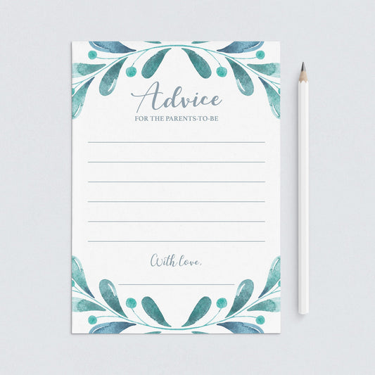 Blue and silver baby shower games advice card printable by LittleSizzle