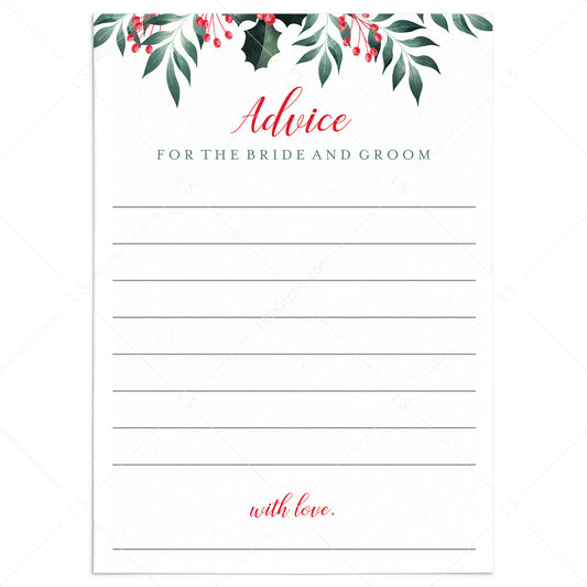 Winter Greenery Wedding Advice Cards Printable by LittleSizzle