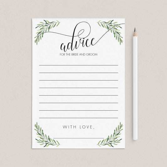 Greenery Wedding Advice Cards Instant Download by LittleSizzle