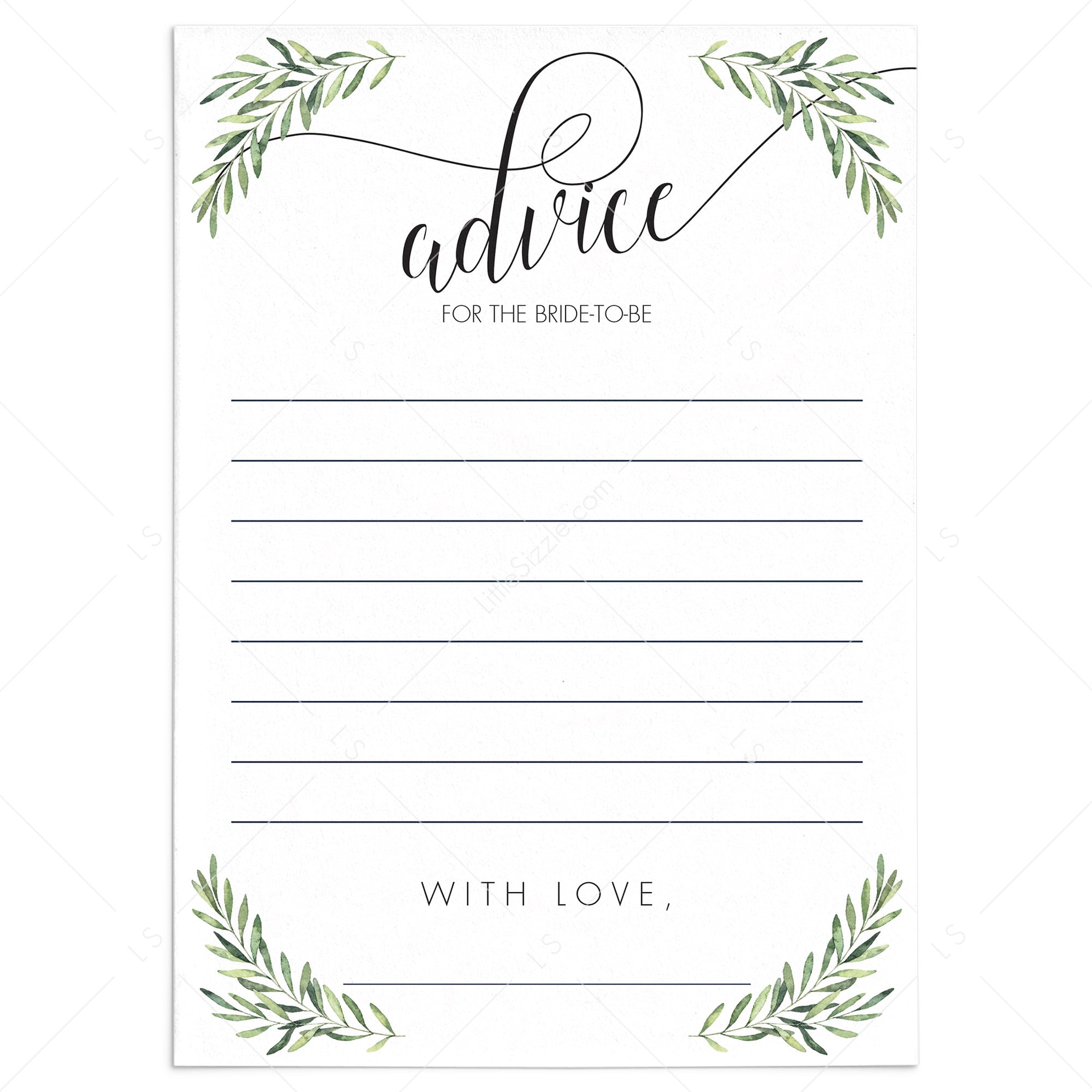 Olive Branch Advice for the Bride-To-Be Cards Printable by LittleSizzle