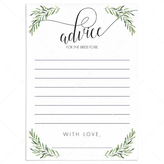 Olive Branch Advice for the Bride-To-Be Cards Printable by LittleSizzle