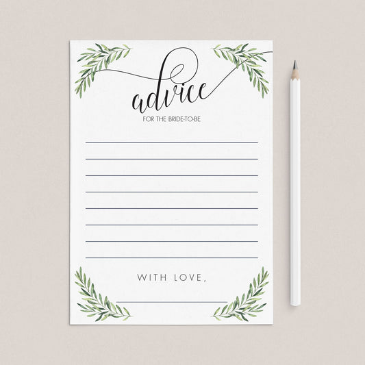 Olive Branch Advice for the Bride-To-Be Cards Printable by LittleSizzle