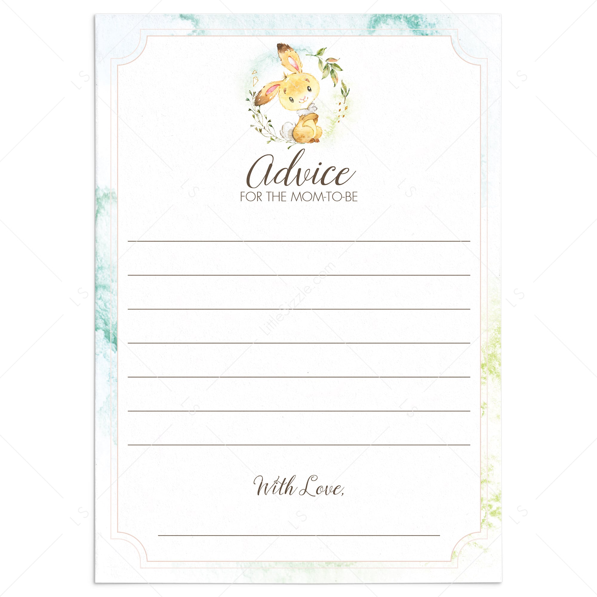 Animal rabbit baby shower advice for new mom printable by LittleSizzle