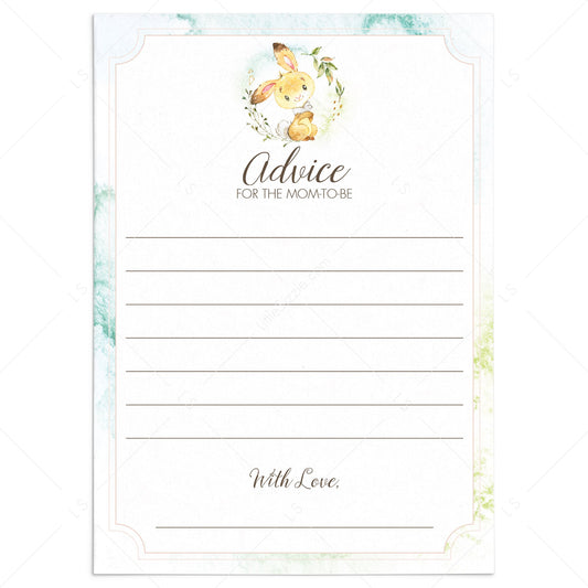 Animal rabbit baby shower advice for new mom printable by LittleSizzle