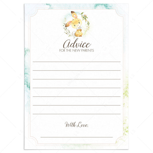 Bunny baby shower advice for parents-to-be printable by LittleSizzle