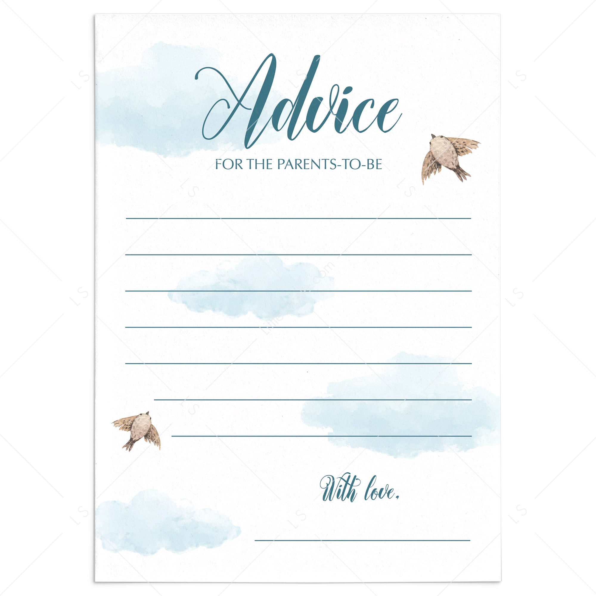 Co-ed baby shower advice cards for new parents printable by LittleSizzle