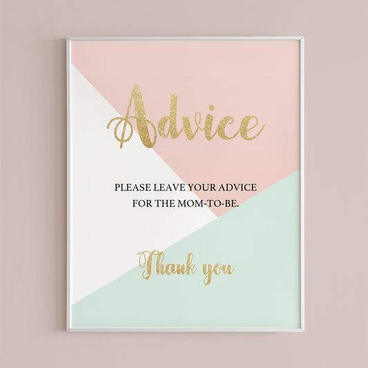 Printable pastel baby shower advice sign by LittleSizzle