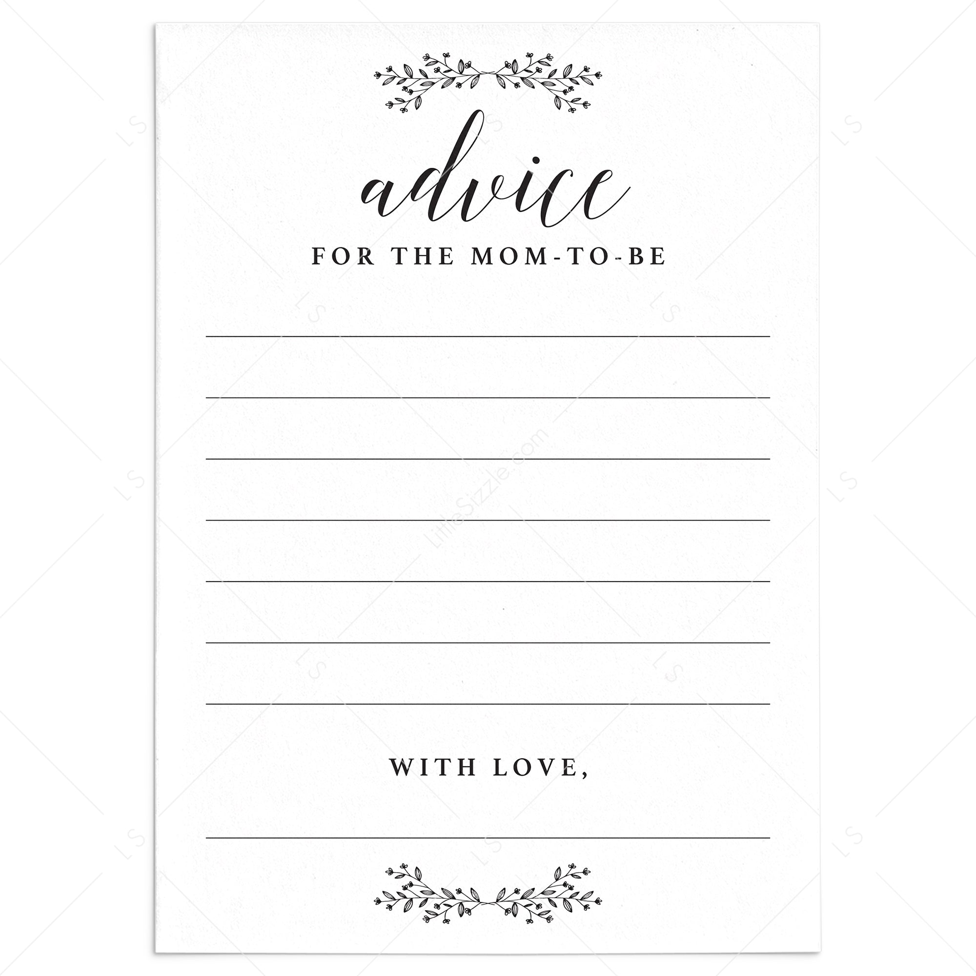 Rustic Minimalist Baby Shower Advice Cards Printable by LittleSizzle