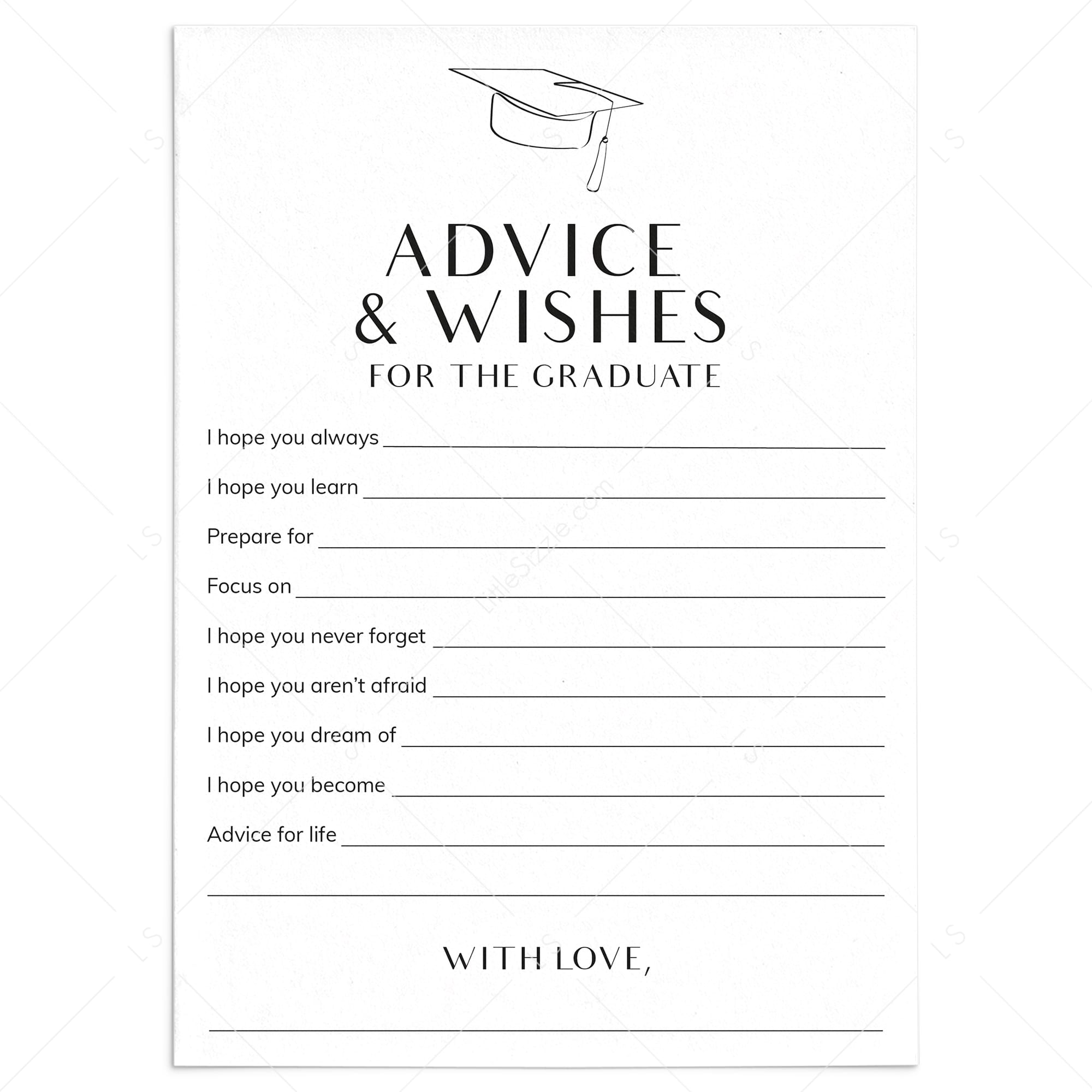 Advice and Wishes for Graduate Cards Printable by LittleSizzle