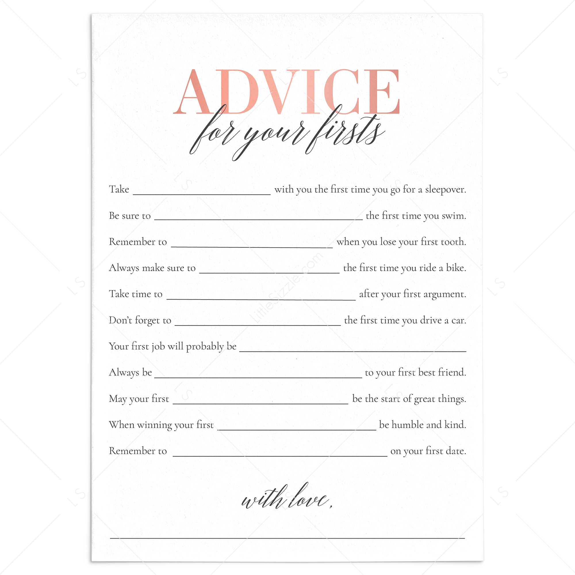 Girl First Birthday Advice Cards Printable by LittleSizzle