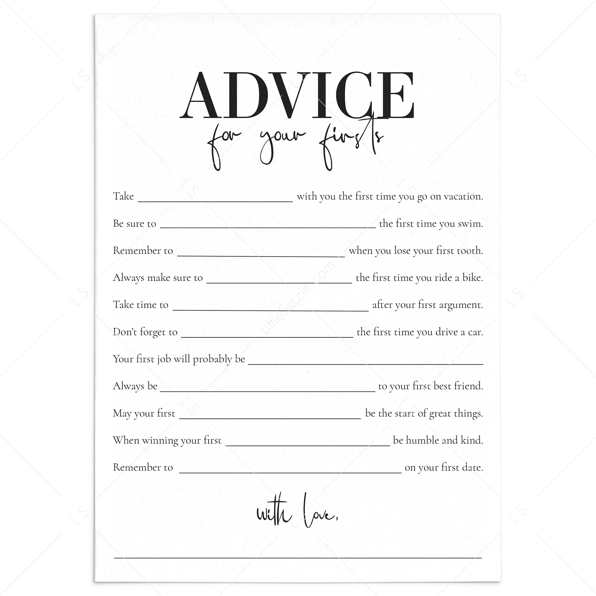 First Birthday Party Advice Cards Printable by LittleSizzle