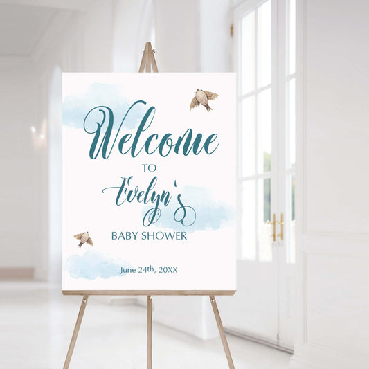 Printable Baby Shower Welcome Sign Blue Clouds by LittleSizzle