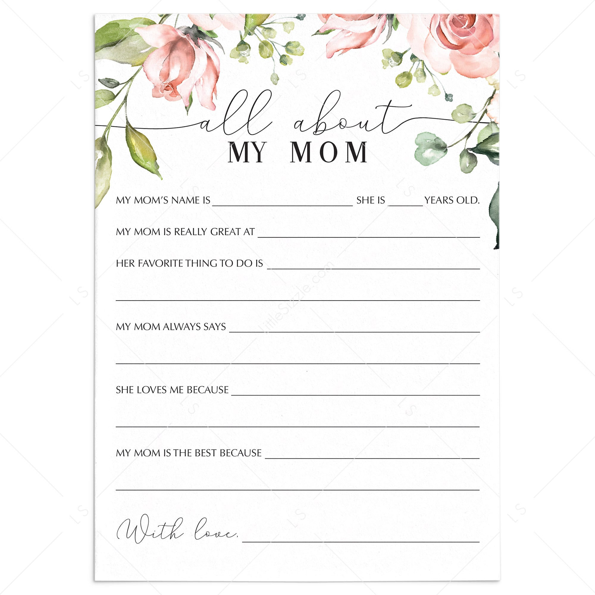 Mother's Day All About Mom Questionnaire Printable & Virtual by LittleSizzle