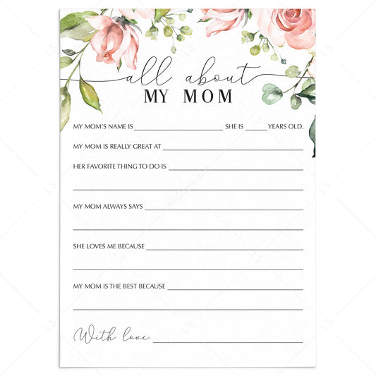 Mother's Day All About Mom Questionnaire Printable & Virtual by LittleSizzle