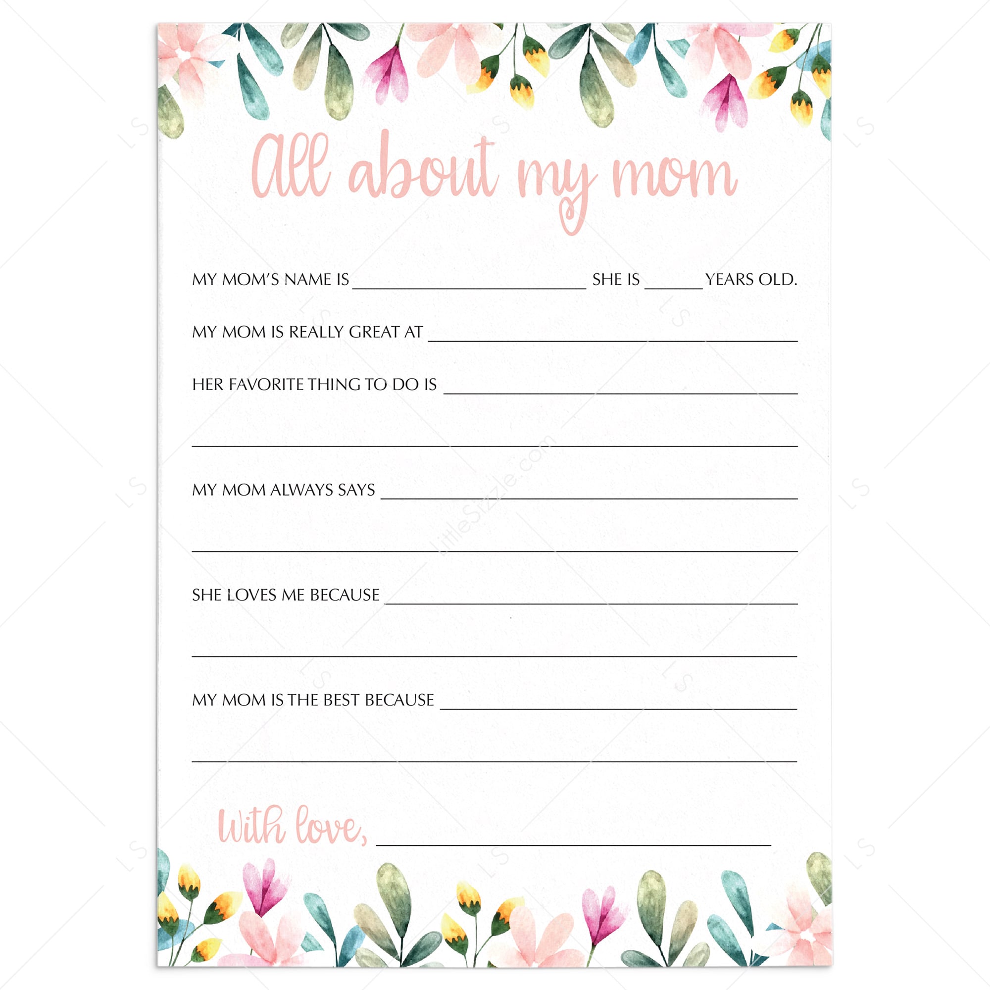 All About My Mom Mother's Day Printable by LittleSizzle