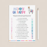 Mommy or daddy baby shower game llama theme by LittleSizzle