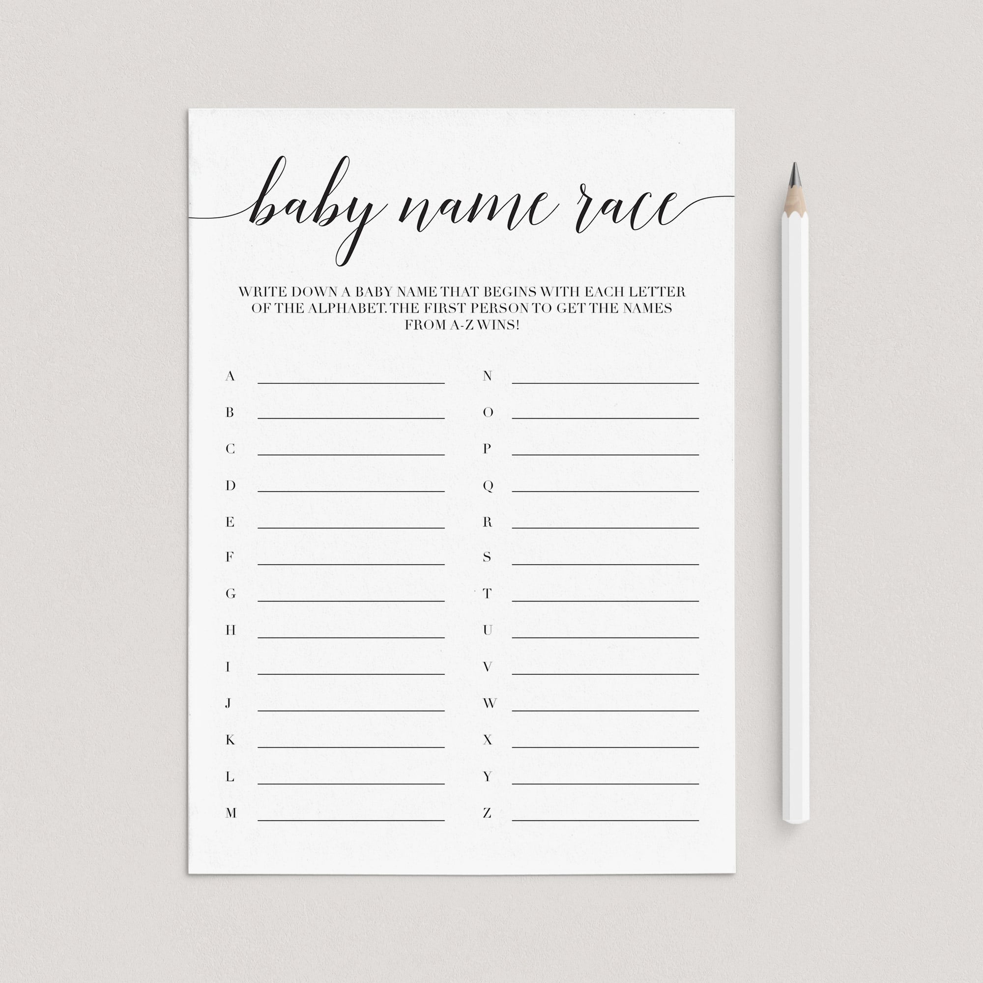 Baby names race printable by LittleSizzle
