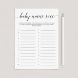 Baby names race printable by LittleSizzle