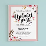 Alphabet page game table sign for girl baby shower by LittleSizzle