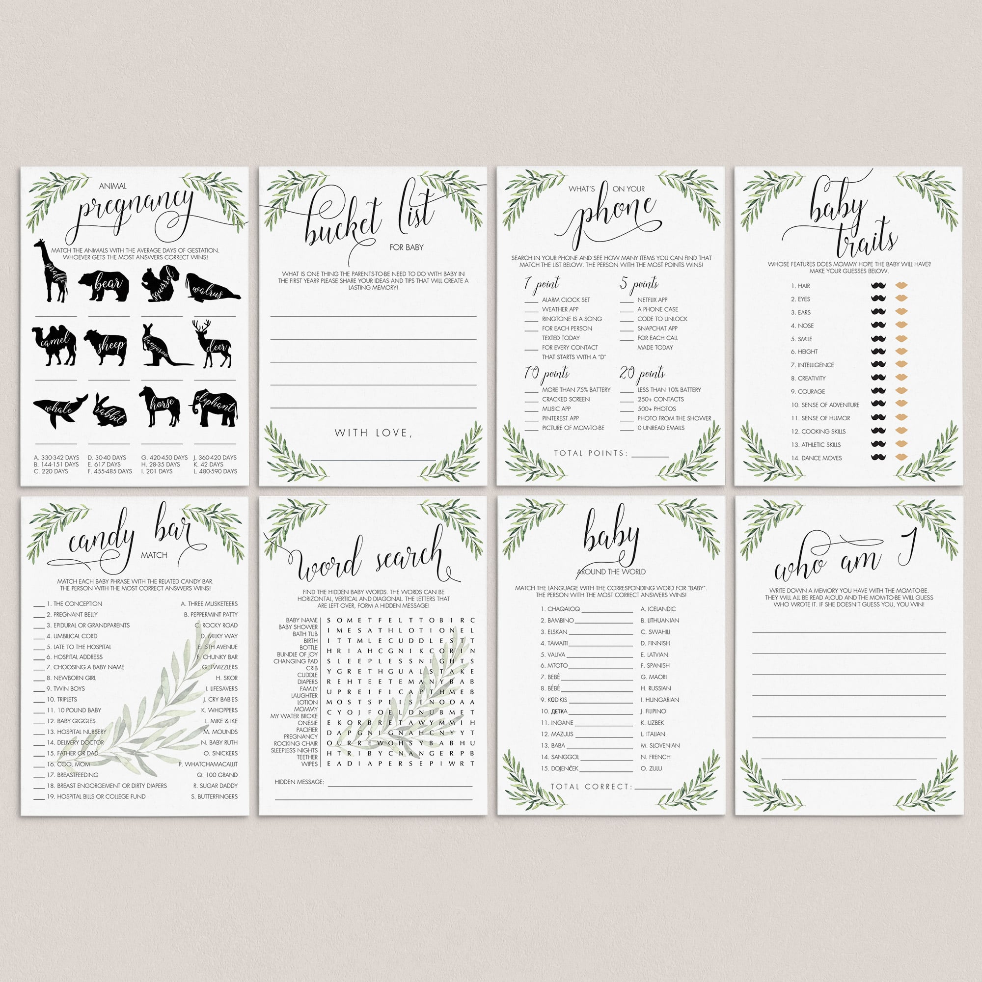 Neutral BabyShower Games Package Digital Files by LittleSizzle