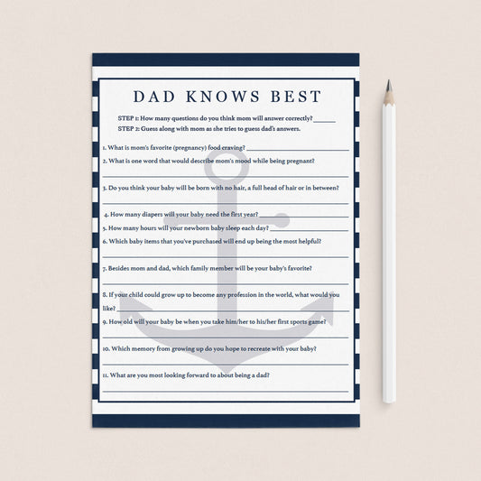 Dad knows best baby shower game printable by LittleSizzle