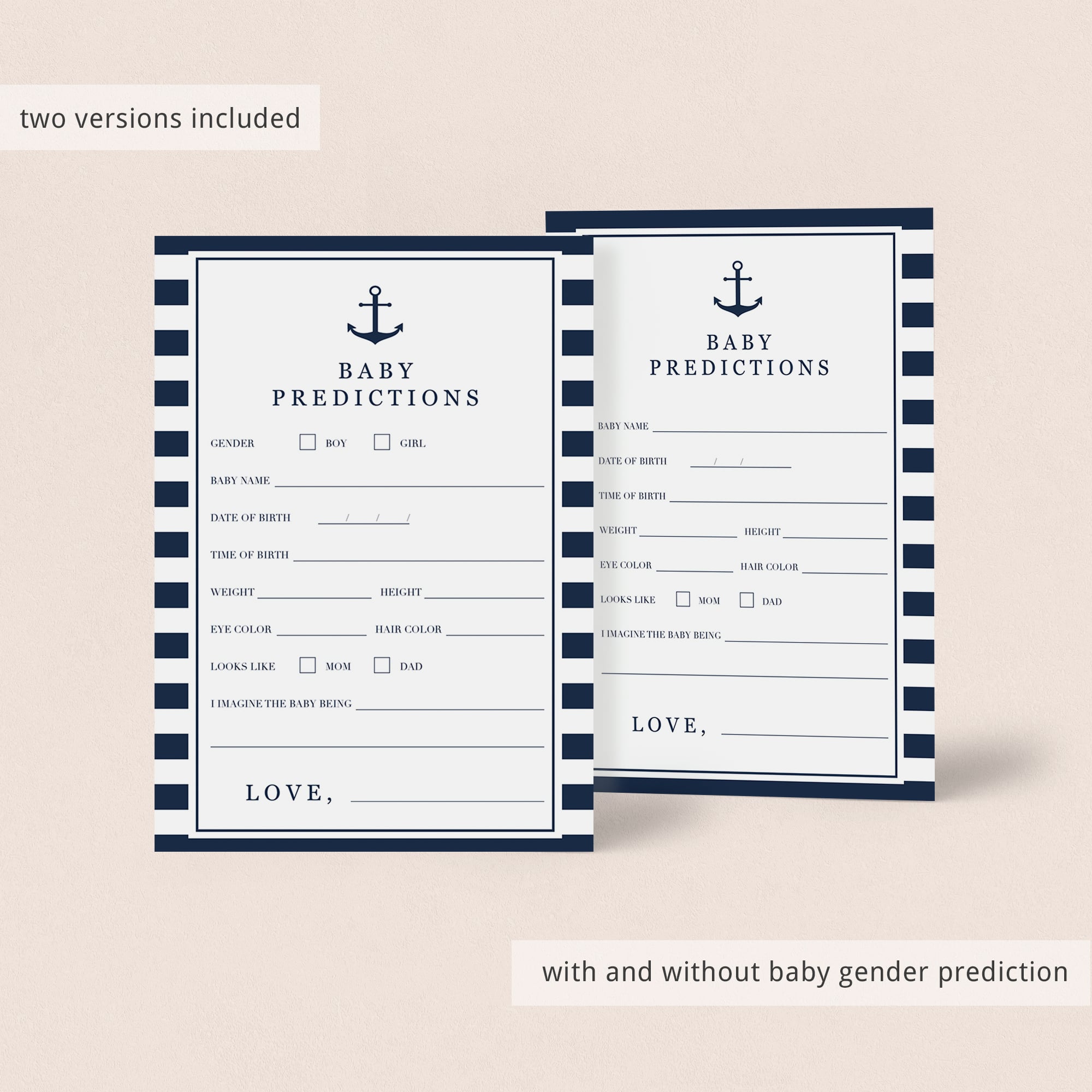 Navy and white baby prediction card for boy baby shower by LittleSizzle