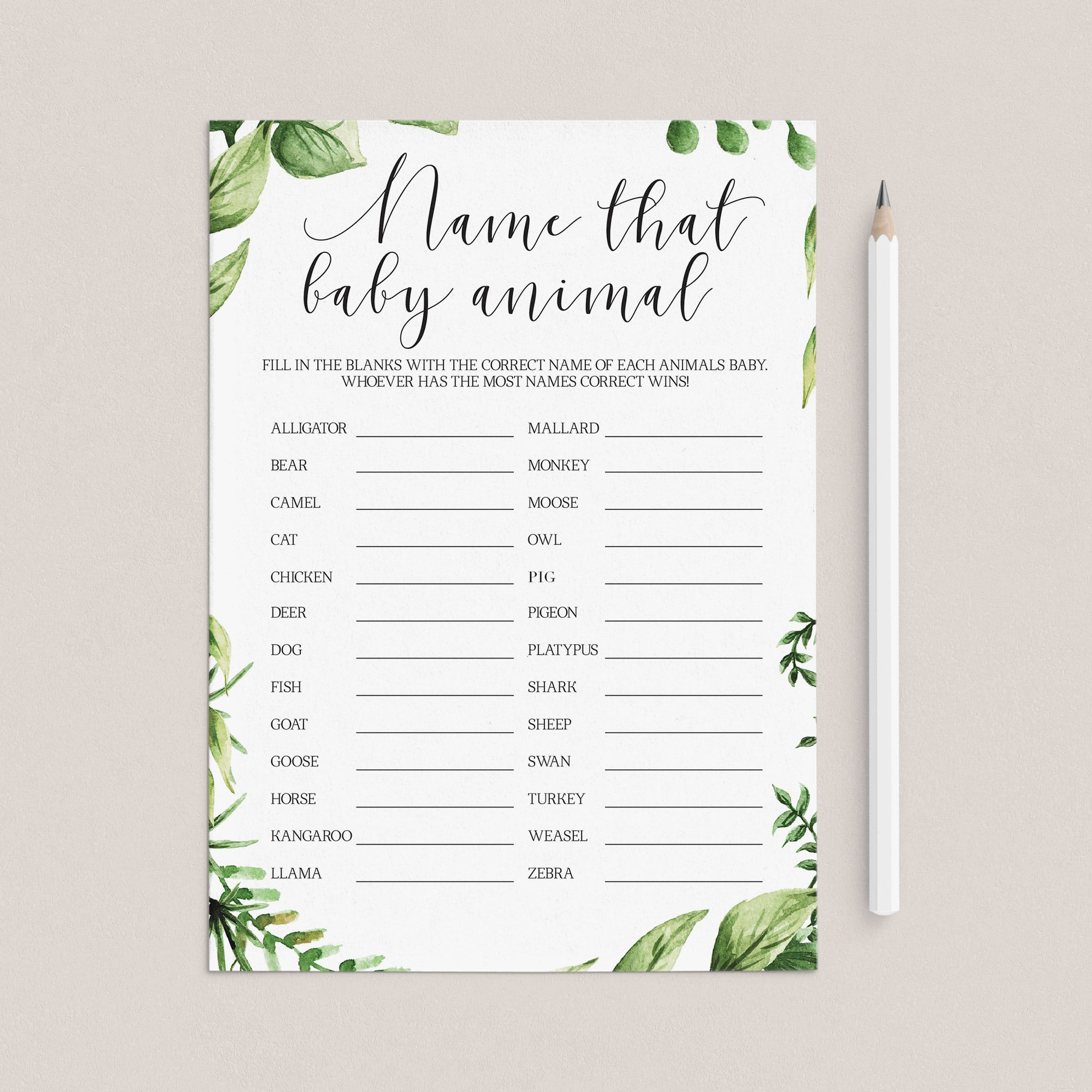 Name that baby animal baby shower game answers download by LittleSizzle