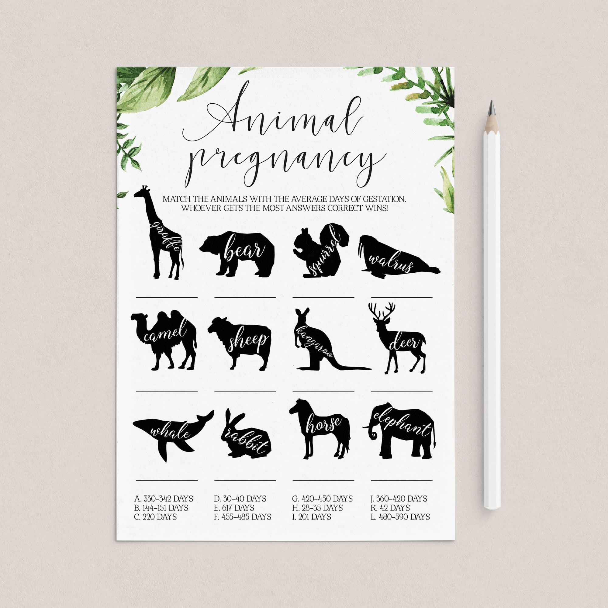 Funny baby shower games how long is each animal pregnant by LittleSizzle