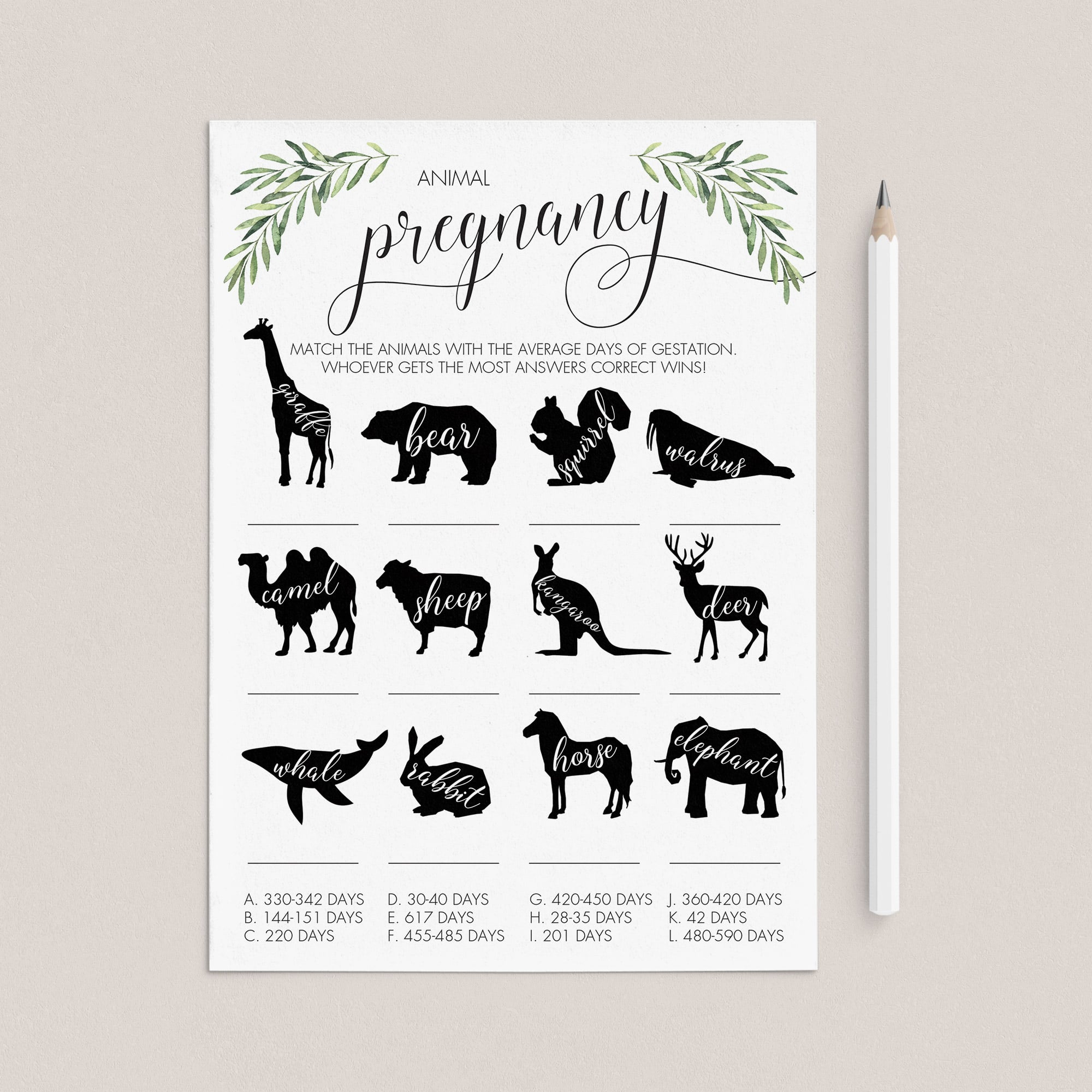 Animal Pregnancy Game Gender Neutral Baby Shower by LittleSizzle