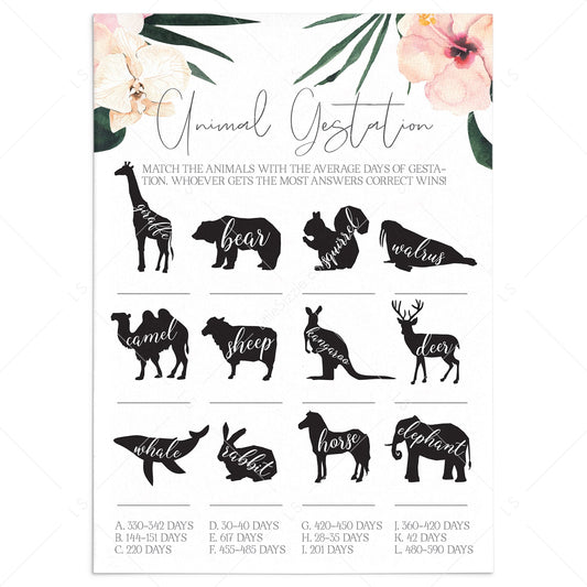 Tropical Baby Shower Game Animal Gestation Printable by LittleSizzle