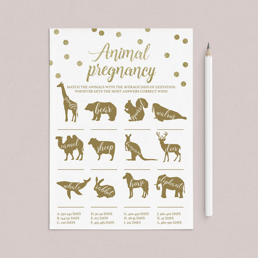 How Long is Each Animal Pregnant Baby Shower Game Printable by LittleSizzle