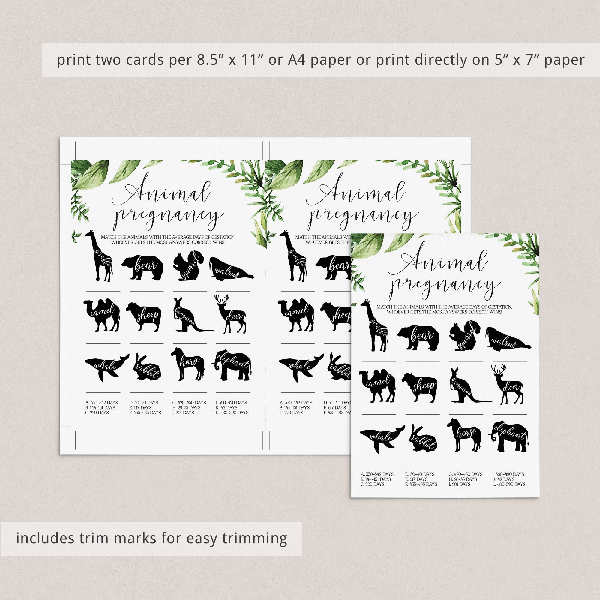 Fun baby shower animals game printable by LittleSizzle