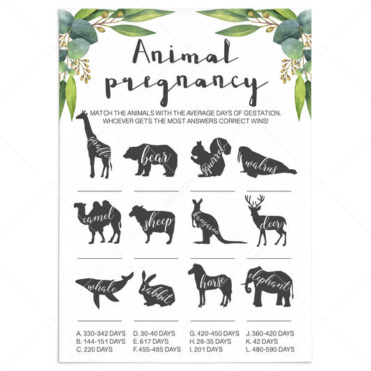 Eucalyptus Baby Shower Animal Gestation Game by LittleSizzle