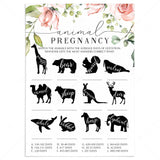 Animal Gestation Game Printable Blush Floral Baby Shower by LittleSizzle