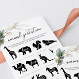 Greenery and Gold Baby Shower Game Animal Gestation Match