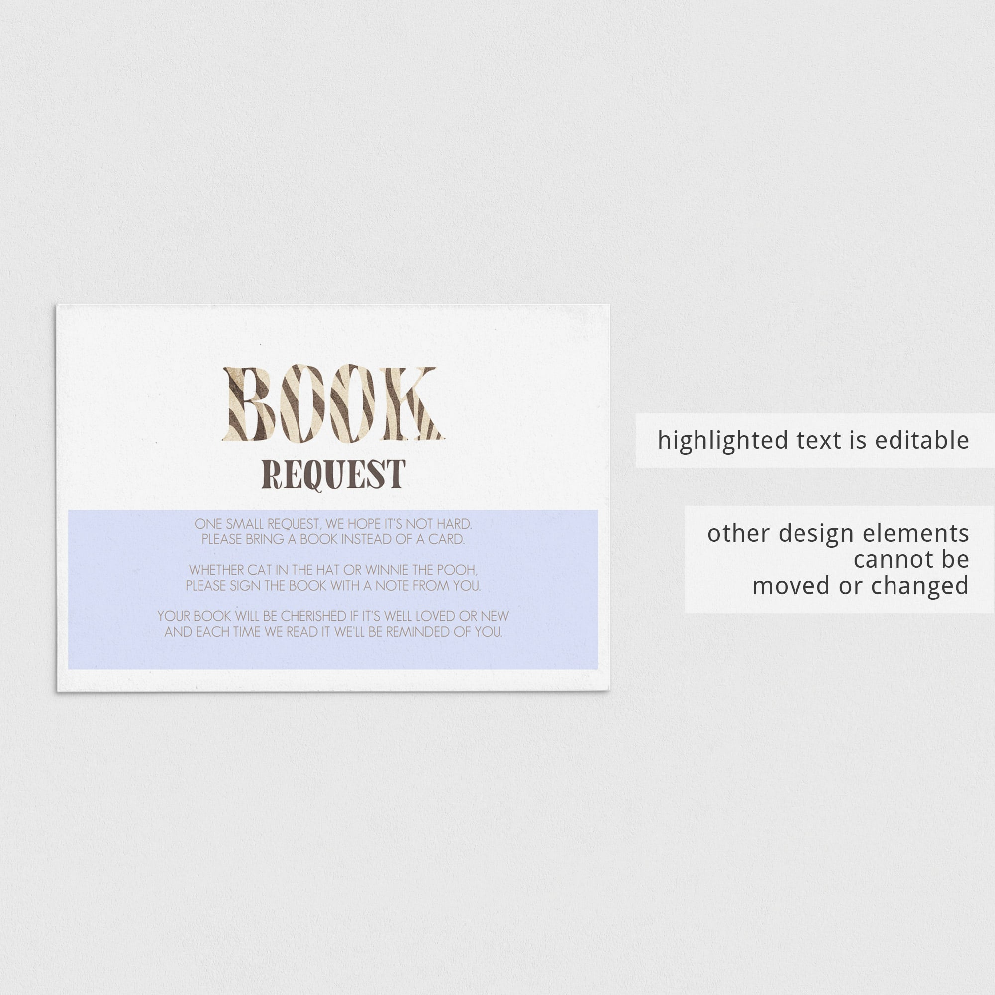 Zebra baby shower book request card download by LittleSizzle