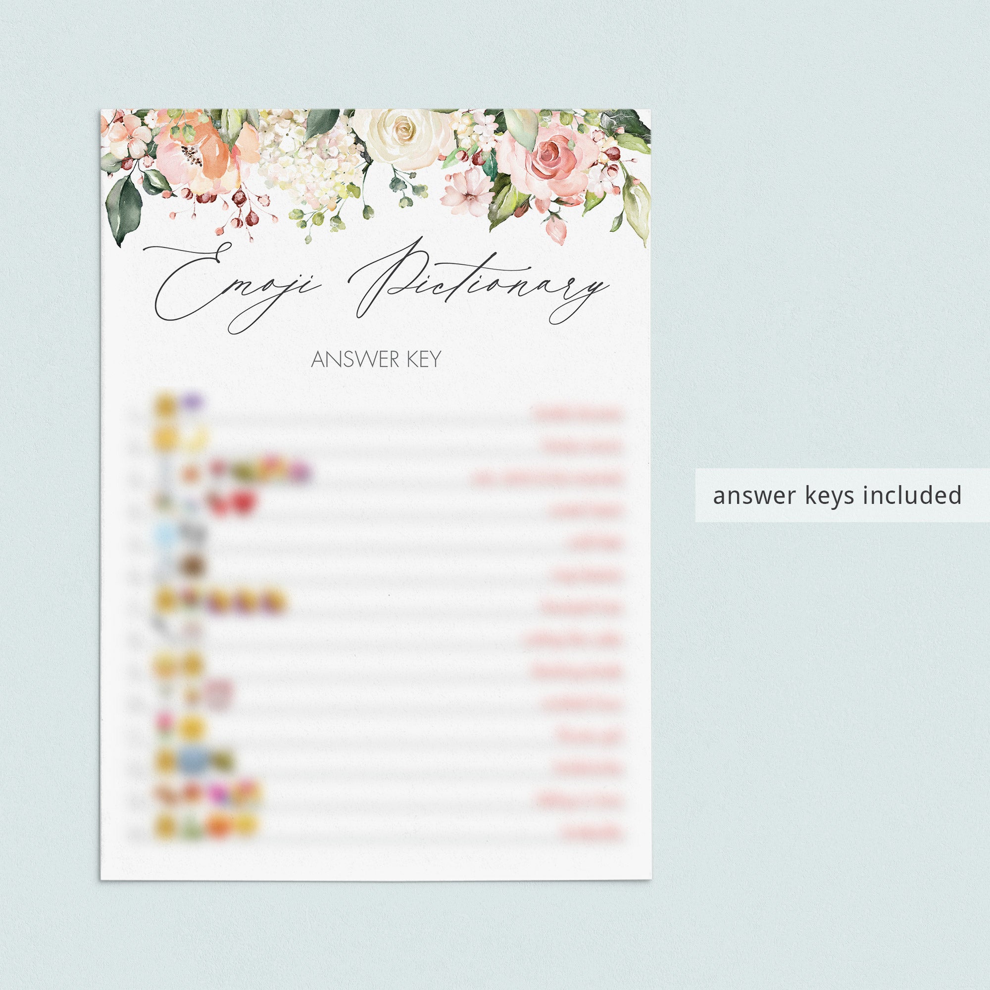 floral emoji pictionary with answer key printables