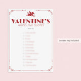 Cupid Valentine's Day Game Printable Movie Match