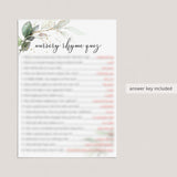 Modern Baby Shower Game Printable Nursery Rhyme Quiz