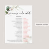 Greenery Gold Baby Shower Game Pregnancy Candy Match