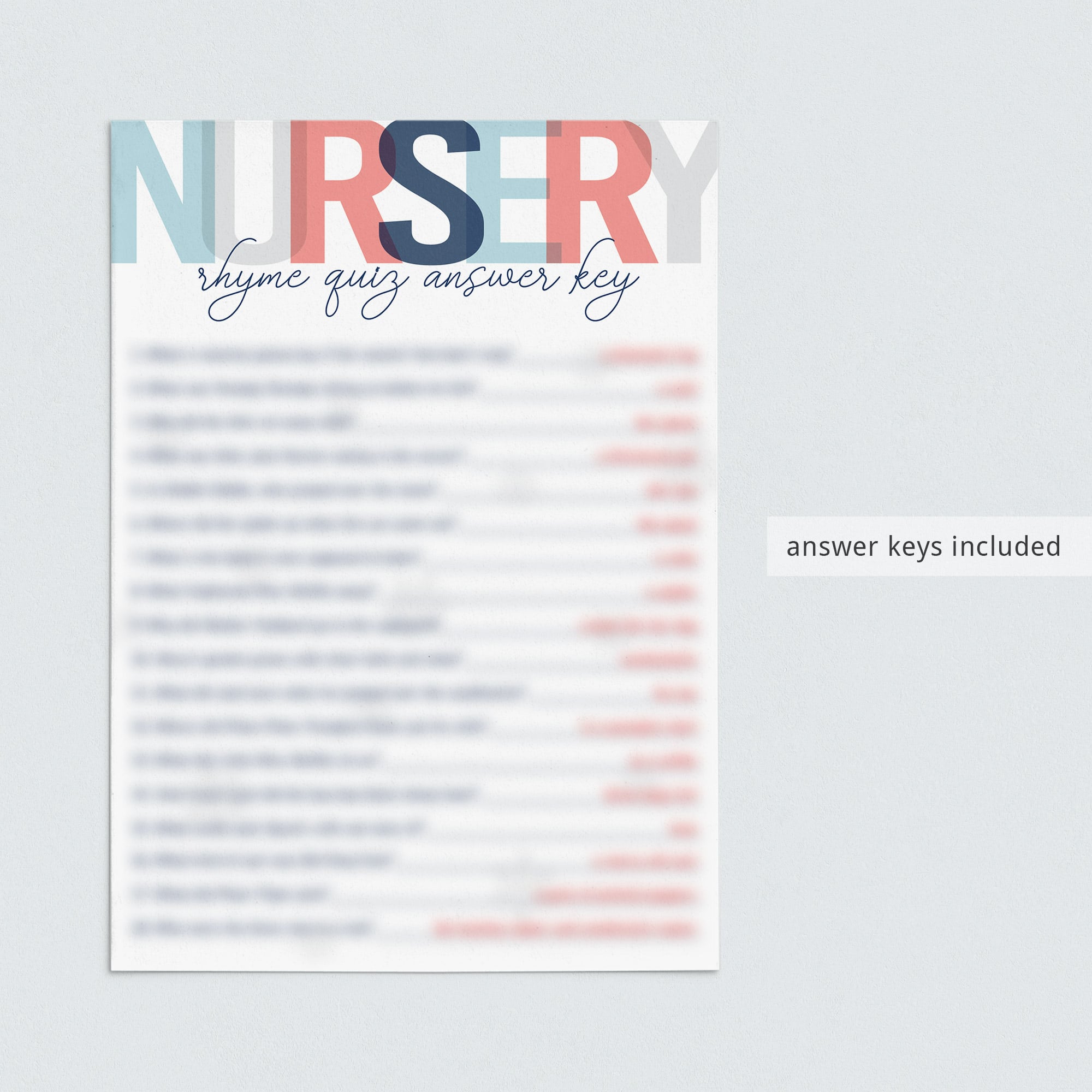 Nursery rhyme quiz download for boy winter baby shower by LittleSizzle