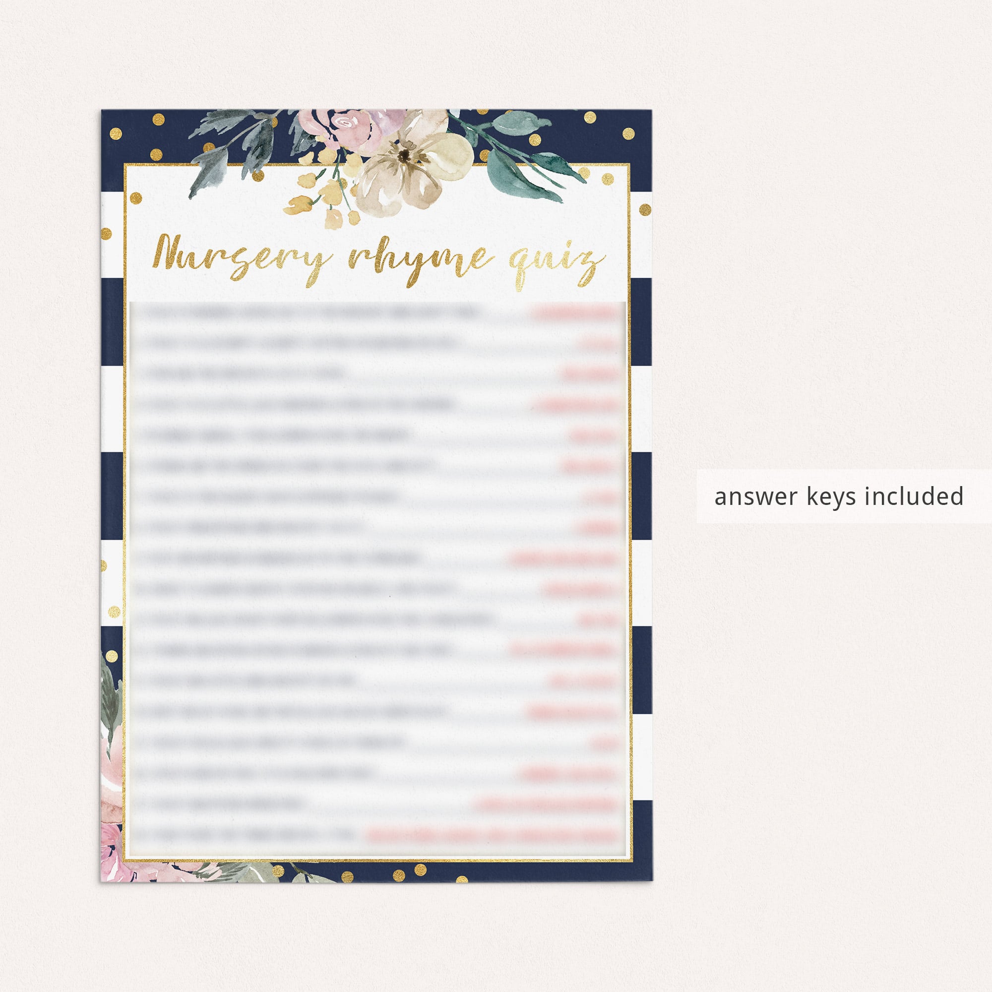 Nursery rhyme game answers printable by LittleSizzle