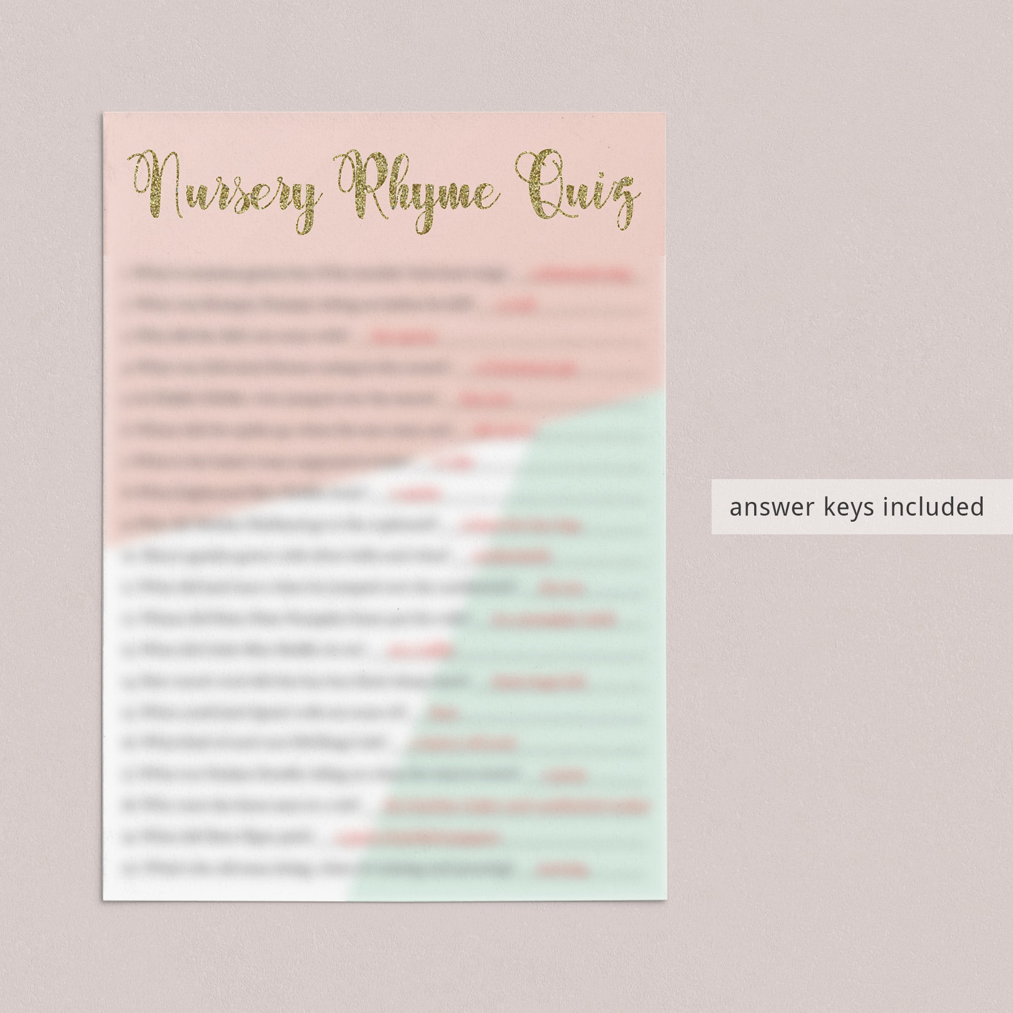 Answer key for baby nursery rhymes quiz by LittleSizzle