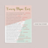 Answer key for baby nursery rhymes quiz by LittleSizzle