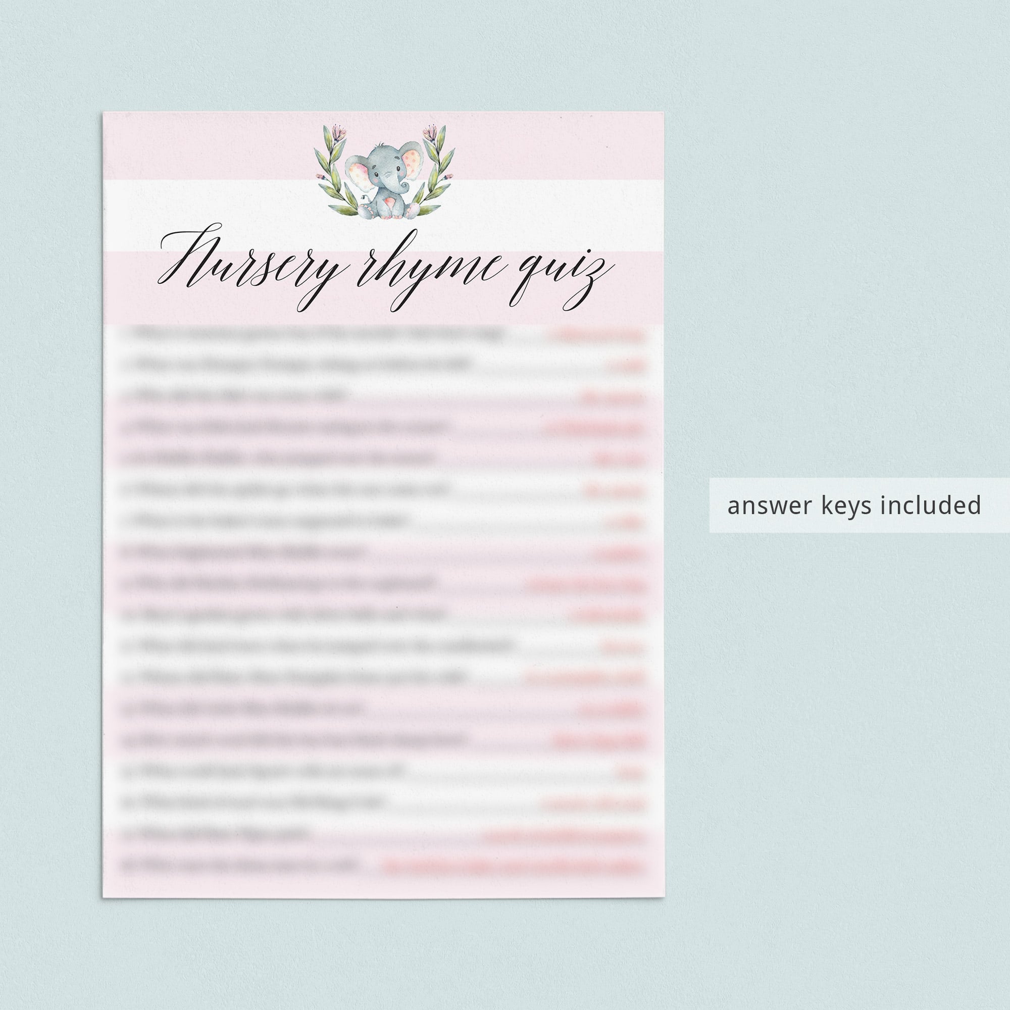 Answer key for baby nursery rhyme game by LittleSizzle